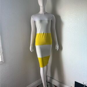 Color Block Yellow and White Women's Skirt Dress